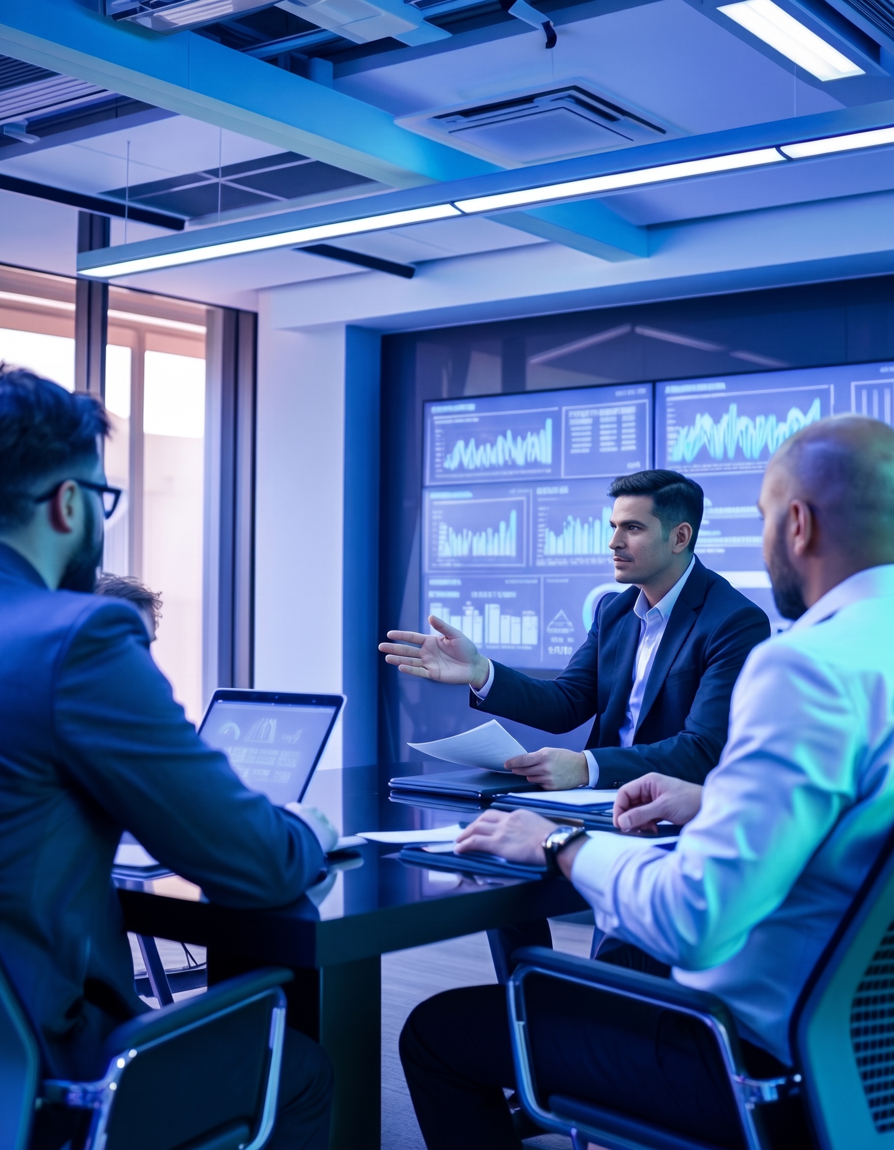Reunión de negocios con tecnología